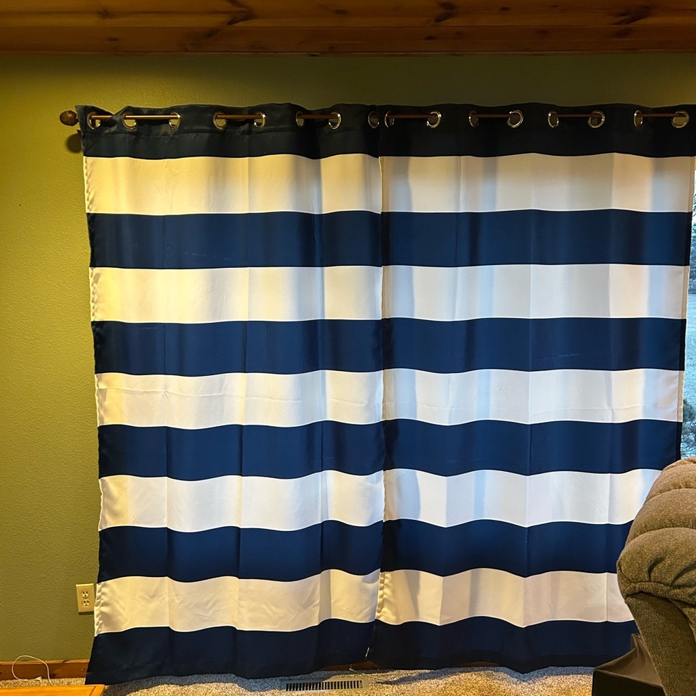 Navy Stripe Room Darkening Window Curtains